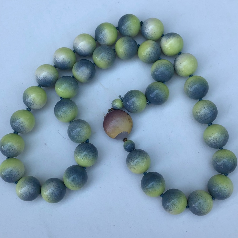Vintage Painted Bead 24” Necklace Ombré Tie Dye